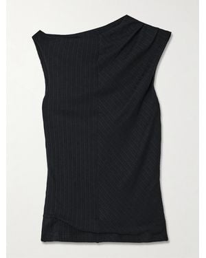 RÙADH Toga Draped Ribbed Organic Cotton And Modal-Blend Top - Black