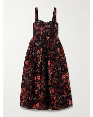 Cara Cara Phoebe Floral-Print Linen And Silk-Blend Midi Dress - Red
