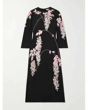 BERNADETTE Harry Midikleid Aus Crêpe De Chine Aus Seide Mit Verzierungen - Schwarz