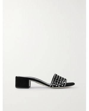 Rene Caovilla Cutout Crystal-Embellished Suede Mules - Black