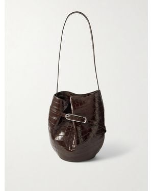 Liffner Buckled Croc-Effect Glossed-Leather Bucket Bag - White