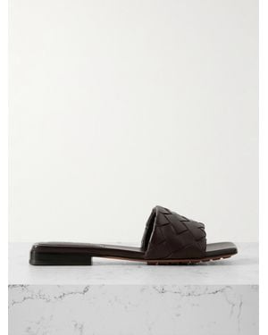 Bottega Veneta Riva Intrecciato Leather Slides - Brown