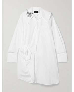 Simone Rocha Embellished Gathered Cotton Shirt Dress - White