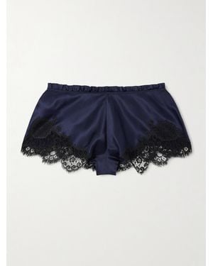 Carine Gilson Lace-Trimmed Silk-Satin Shorts - Blue