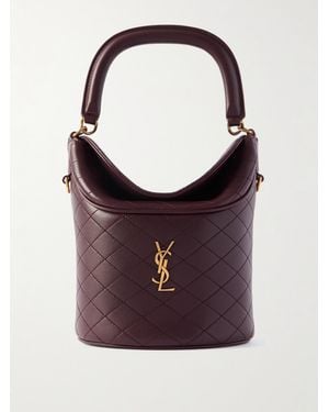Saint Laurent Gaby Embellished Quilted Leather Bucket Bag - Purple