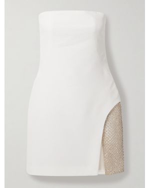 The Attico Strapless Embellished Tulle-Trimmed Cady Mini Dress - White