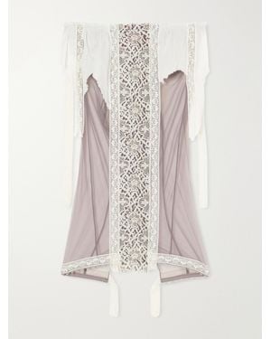 Dilara Findikoglu Past Edges Lace-Trimmed Mesh Midi Skirt - White