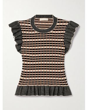 Ulla Johnson Rea Ruffled Checked Jacquard-Knit Top - Black