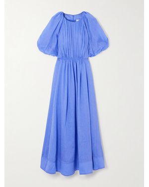 Aje. Alma Gathered Tencel Lyocell And Linen-Blend Midi Dress - Blue