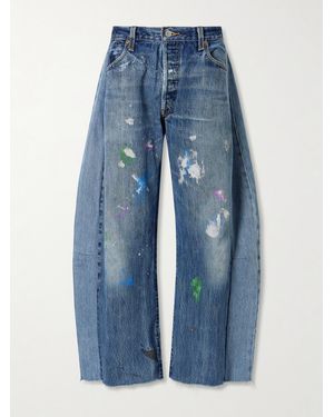 B Sides Vintage Lasso Distressed Frayed Panelled Paint-Splatter Wide-Leg Jeans - Blue
