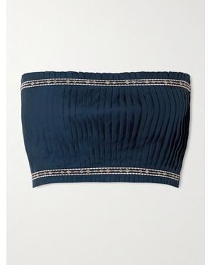 Emporio Sirenuse Flavia Verkürztes, Trägerloses Oberteil Aus Einer Baumwollmischung Mit Falten - Blau