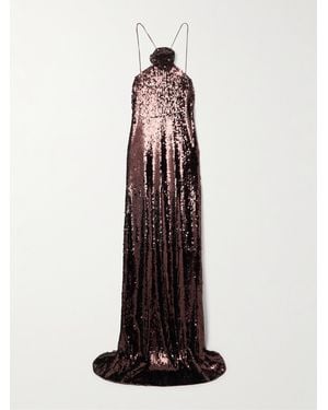 Magda Butrym Appliquéd Sequined Tulle Halterneck Gown - White