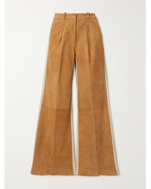 Halfboy Twill-Paneled Suede Wide-Leg Trousers - Natural