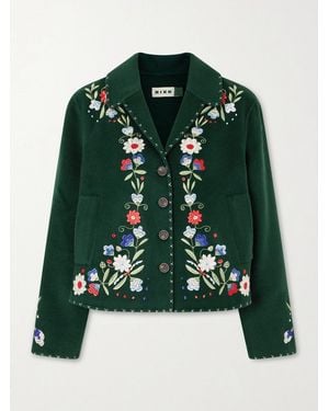 RIXO London Jude Embroidered Wool-Blend Felt Jacket - Green