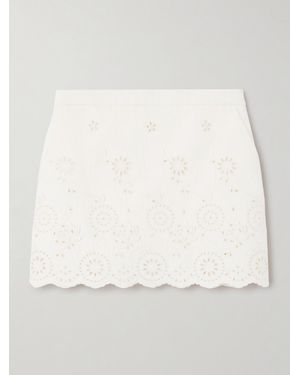 Chloé Scalloped Quilted Broderie Anglaise Cotton-Blend Mini Skirt - Natural