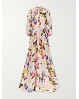 Carolina Herrera Floral-Print Linen And Silk-Blend Gown - Pink