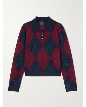 Leset James Argyle Merino Wool Polo Sweater - Blau