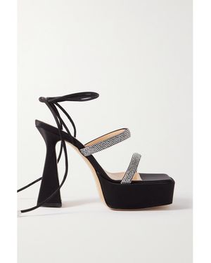 Mach & Mach Devon Crystal-Embellished Satin Platform Sandals - Black