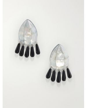 Julietta Lucia Rhodium-Plated Mother-Of-Pearl And Onyx Earrings - White