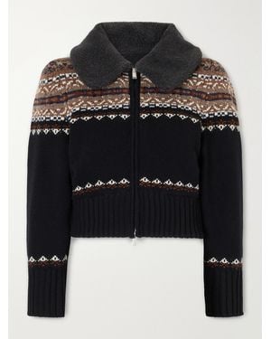 McQueen Fair Isle Wool Zip-Up Cardigan - Black