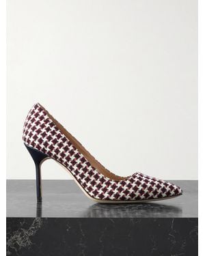 Manolo Blahnik 90 Leather-Trimmed Embroidered Tweed Pumps - Pink