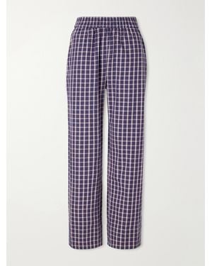 SKALL Jasmine Checked Organic Cotton-Poplin Wide-Leg Pants - Blue