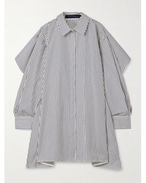 Proenza Schouler Isla Cape-Effect Striped Cotton And Silk-Blend Poplin Mini Shirt Dress - Blue