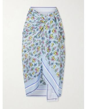 Dolce & Gabbana Floral-Print Fringed Cotton-Voile Coverup - Blue