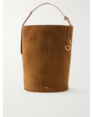 Alaïa Hip Large Leather-Trimmed Suede Bucket Bag - Brown