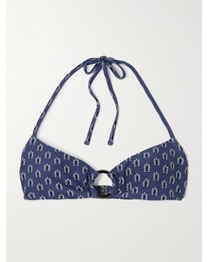 Matteau Ring Embellished Floral-Print Recycled Halterneck Bikini Top - Blue