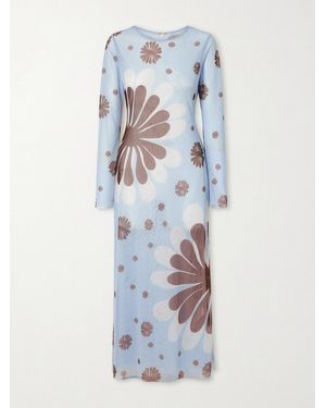 Cala De La Cruz Tania Printed Mesh Midi Dress - Blue