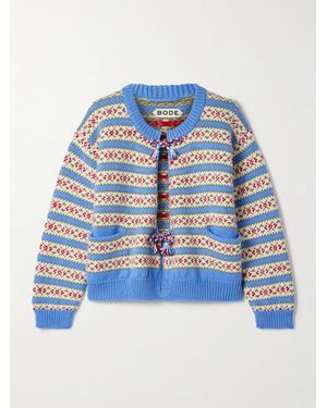Bode Wedgewood Jacquard-Knit Wool Cardigan - Blue