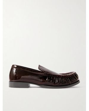 Dries Van Noten Mocassins En Cuir Froissé Verni - Blanc