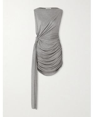 Alex Perry Knotted Draped Ruched Jersey Mini Dress - Grey