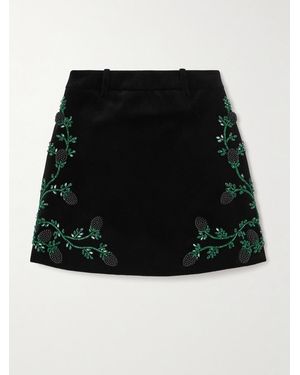 Balmain Embellished Cotton-Velvet Mini Skirt - Black