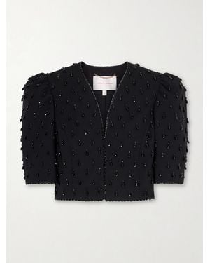 Carolina Herrera Cropped Crystal-Embellished Wool-Blend Jacket - Blue