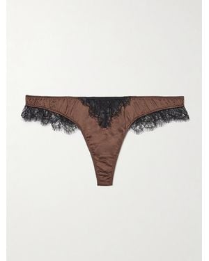 Kiki de Montparnasse Lace-Trimmed Stretch-Silk Thong - Natural