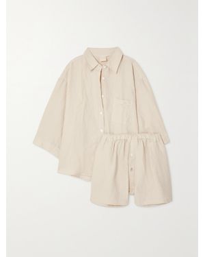 Deiji Studios Net Sustain The 03 Set Aus Hemd Und Shorts Aus Vorgewaschenem Leinen - Weiß