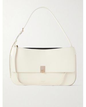Ferragamo Cara Suede-Trimmed Leather Shoulder Bag - Natural