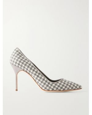 Manolo Blahnik Bb 90 Suede-Trimmed Houndstooth Wool Pumps - White