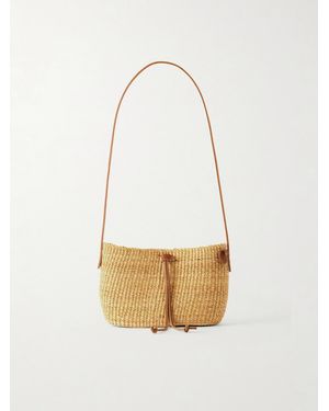 Muuñ Nina Leather-Trimmed Raffia Shoulder Bag - White