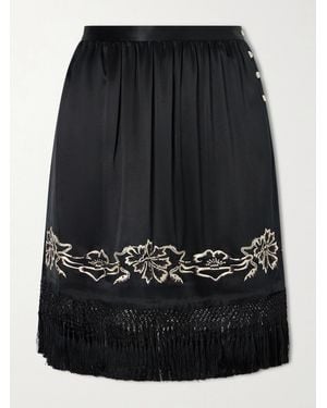 Bode Phantasm Fringed Embroidered Silk-Satin Mini Skirt - Black