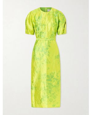 Erdem Printed Crinkled-Satin Midi Dress - Green