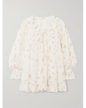 Chloé Ruffled Floral-Print Cotton-Voile Mini Dress - Natural