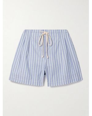 Maria McManus Pleated Striped Organic Cotton Shorts - Blue