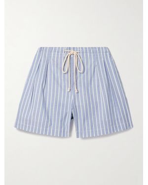 Maria McManus Pleated Striped Organic Cotton Shorts - Blue