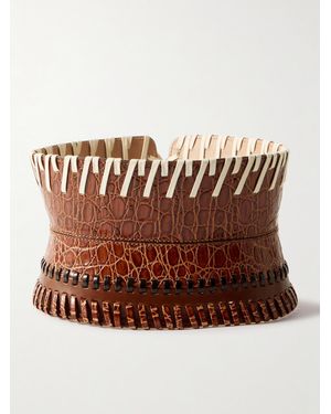 Dries Van Noten Whipstitched Panelled Croc-Effect Leather Corset Belt - Brown