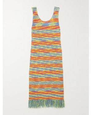 The Elder Statesman Bridle Fringed Crocheted Cotton Midi Dress - Multicolour