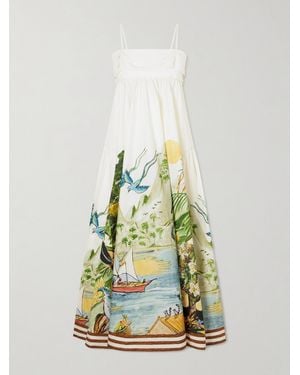 ALÉMAIS Printed Organic Cotton Midi Dress - White