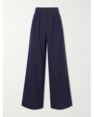 Tibi Stella Pleated Checked Wool And Cotton-Blend Wide-Leg Trousers - Blue